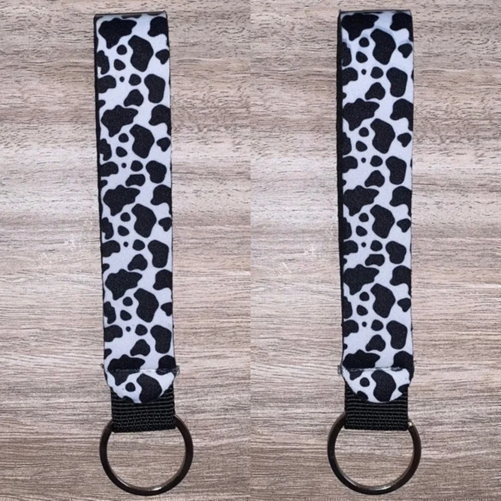 Black cow print car key lanyard/ wristlet new